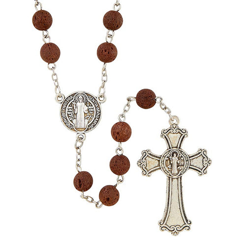 Dark Brown Pompeii Collection Rosary With St. Benedict Medal Center