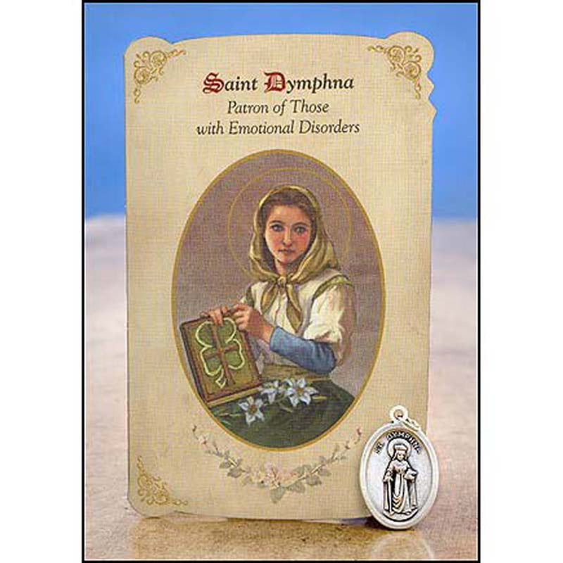 Tarjeta Sagrada Santa Dymphna con juego de medallas de curación de la depresión - 6 piezas. Por paquete
