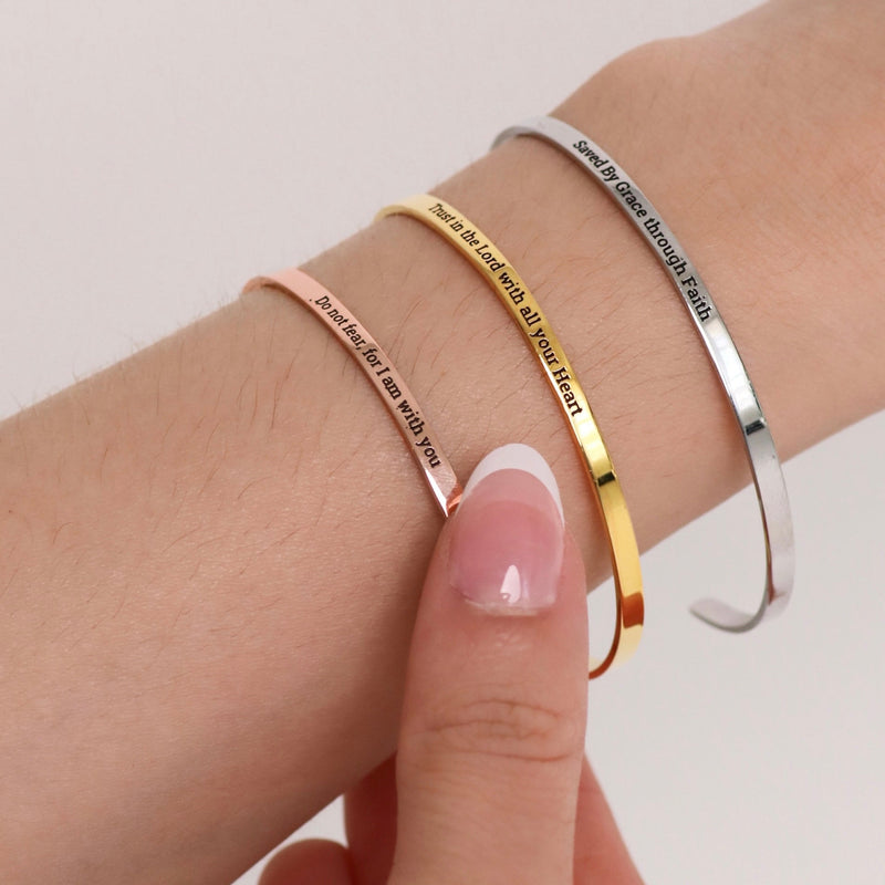 'Do not fear, for I am with you' Adjustable Bangle in Gold, Silver, and Rose Gold