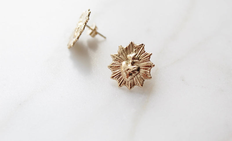 Sacred Heart Earrings in Gold Vermeil