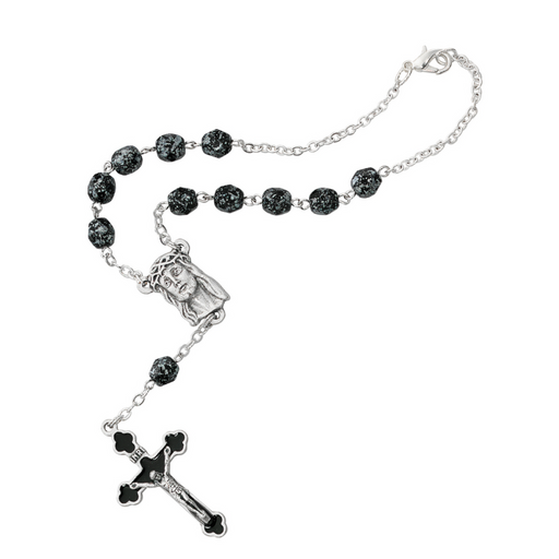 Ecce Homo Auto Rosary with Black Marble Beads