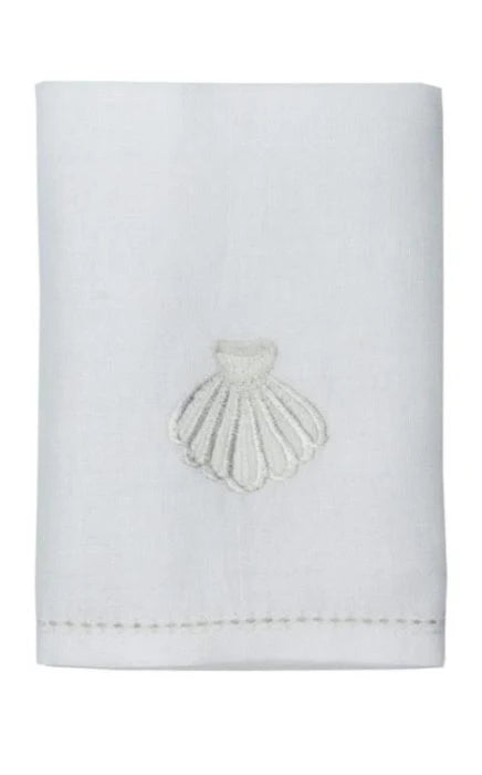 Embroidered Shell Baptismal Napkin – Linen Weave Cotton Fabric, Elegant Christening Keepsake