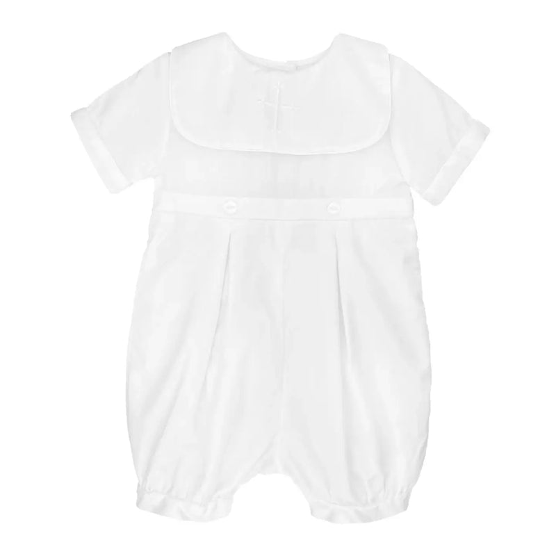 Embroidered White Baptism Romper & Hat Set for Baby Boys – Christening Outfit with Satin Cross