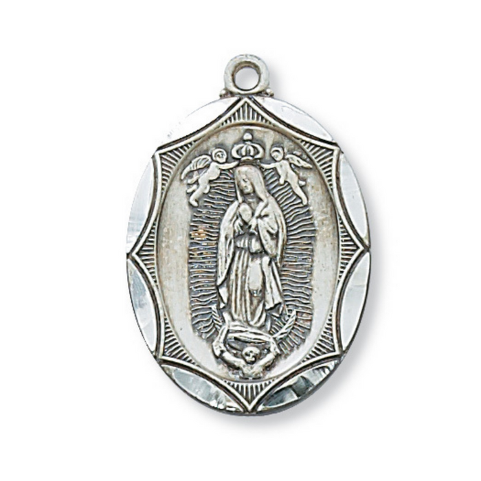 Engravable Sterling Silver Our Lady of Guadalupe Medal w/ 24" Rhodium Plated Chain Engravable Sterling Silver Our Lady of Guadalupe Medal Engravable Sterling Silver Our Lady of Guadalupe necklace