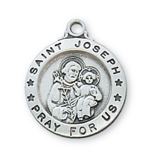 Engravable Sterling Silver St. Joseph Medal w/ 18" Rhodium Chain