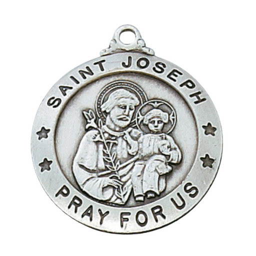Engravable Sterling Silver St. Joseph Medal w/ 20" Rhodium Chain