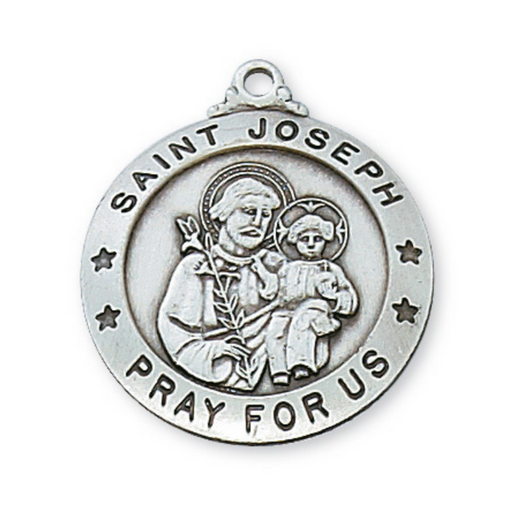 Engravable Sterling Silver St. Joseph Medal w/ 24" Rhodium Plated Chain Holy Medals Holy Medal Necklace Medals for Protection Necklace for Protection