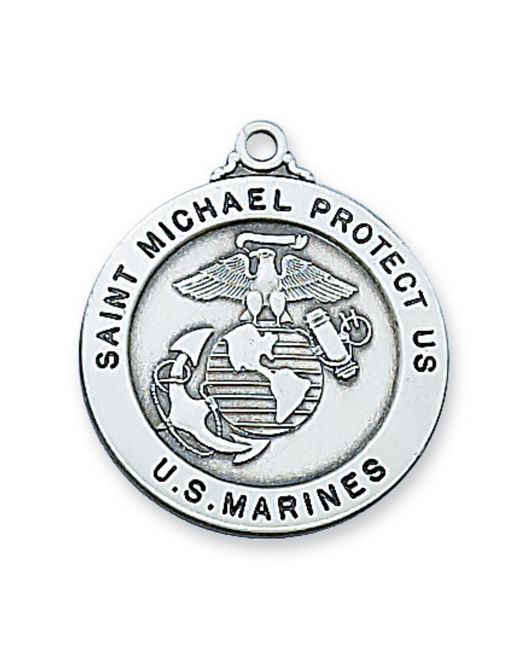 Custom Engraved Medals Personalized medals  Engravable Sterling Silver St. Michael Marine Medal w/ 24" Rhodium Plated Chain