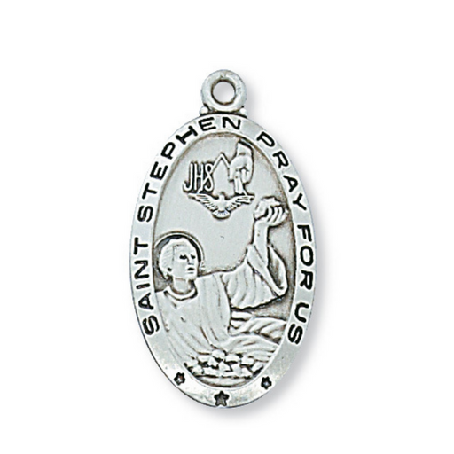 Engravable Sterling Silver St. Stephen Medal w/ 24" Rhodium Plated Chain Engravable Sterling Silver St. Stephen Medal Engravable Sterling Silver St. Stephen necklace