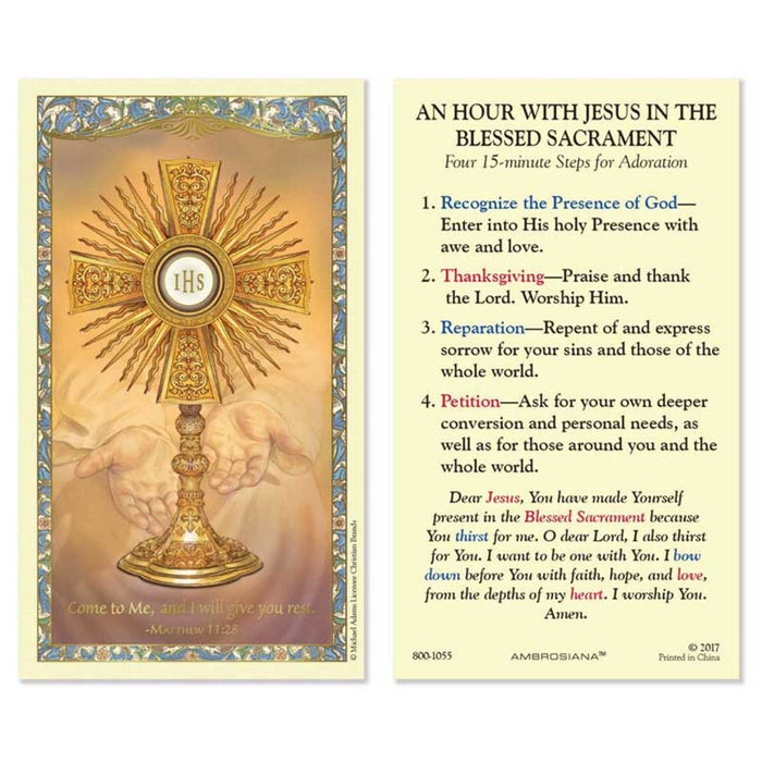 Eucharistic Adoration of the Blessed Sacrament Laminated Holy Card - 25 Pcs. Per Package