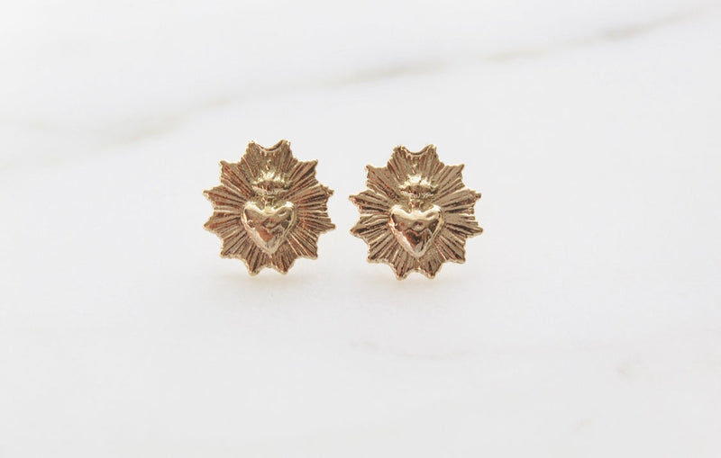 Sacred Heart Earrings in Gold Vermeil