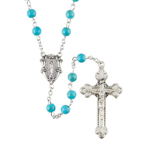 Faux Turquoise Gemstone Rosary with Miraculous Medal Center