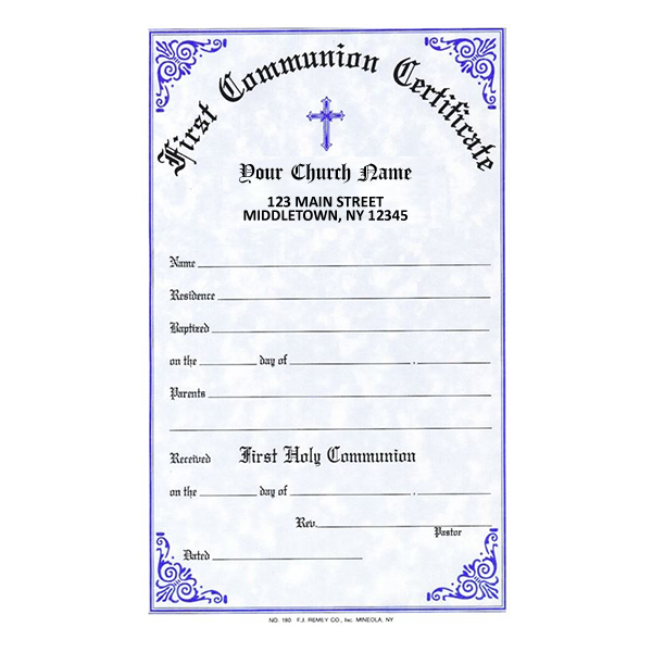 Communion Certificate Imprinted - #180