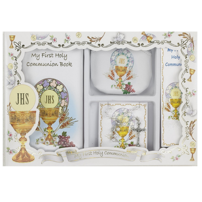 First Communion Gift Set with Book, Bookmark, Rosary Pouch and Rosary - Girl