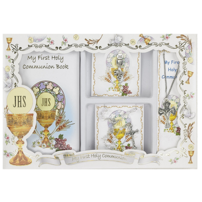 First Communion Gift Set with Book, Lapel Pin, Necklace and Rosary - Gir