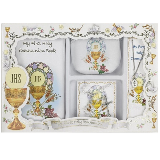 First Communion Gift Set with Book, Necklace, Rosary Pouch and Rosary - Girl