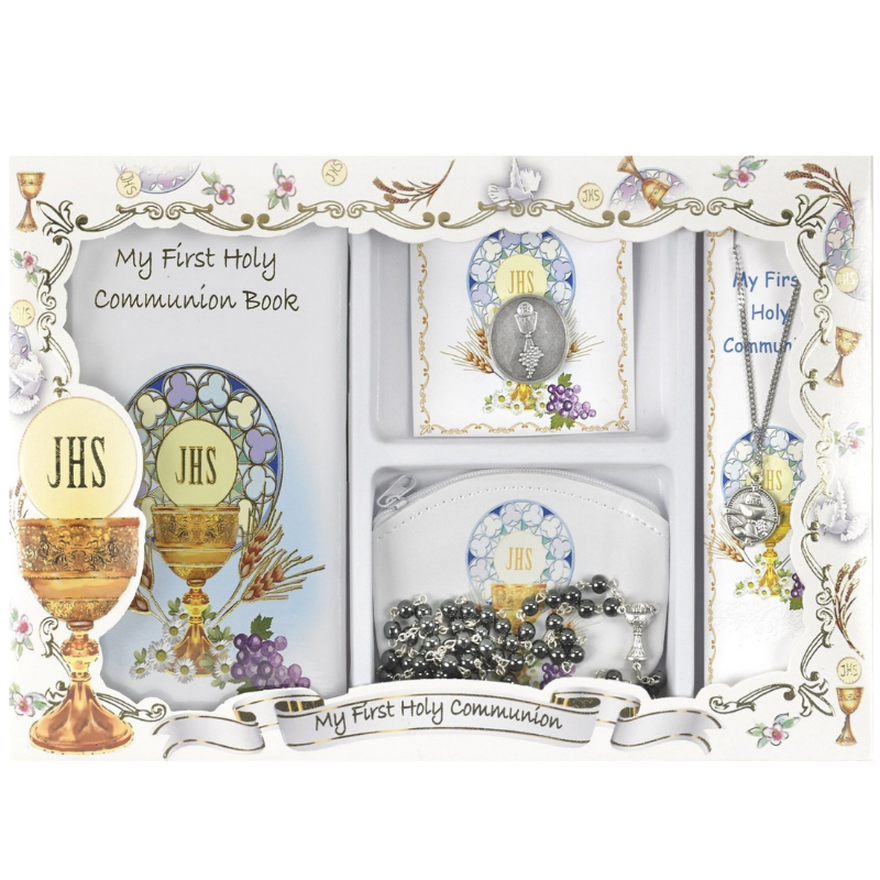 First Communion Gift Set with Book, Token, Necklace, Rosary Pouch and ...