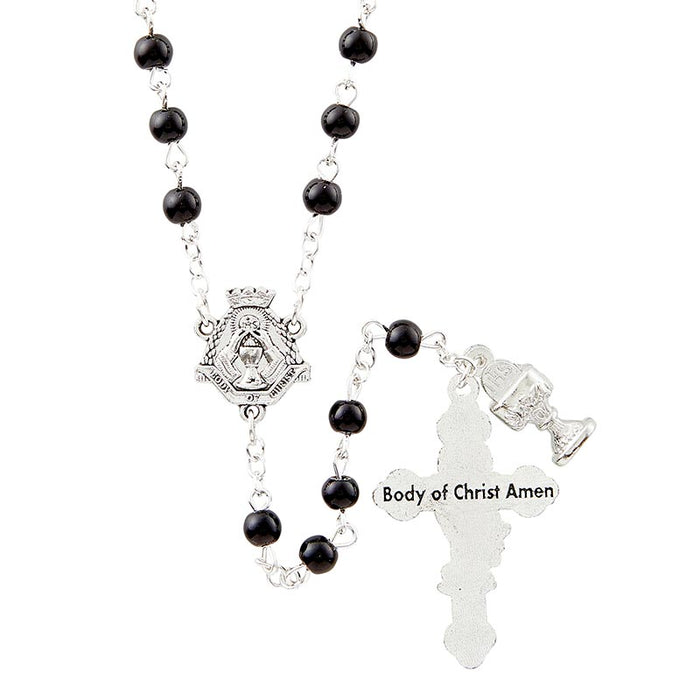 First Communion Jet Black Enamel Rosary