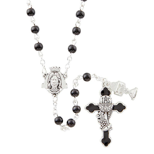 First Communion Jet Black Enamel Rosary