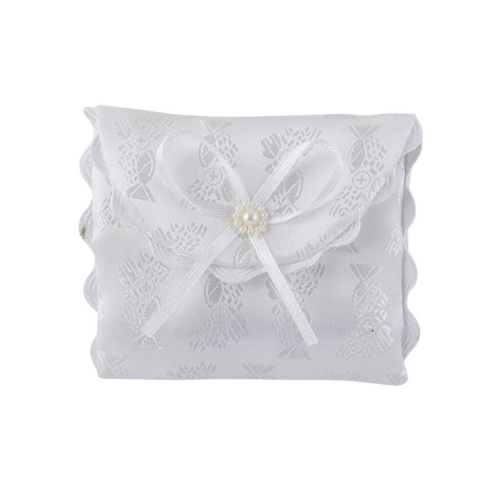 First Communion Satin Chalice Brocade Rosary Case with Snap Closure