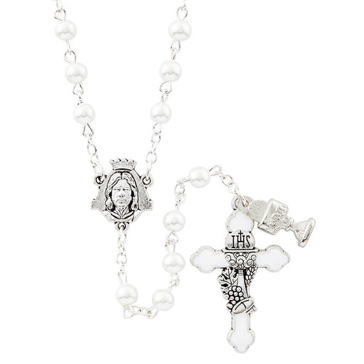 First Communion White Enamel Rosary