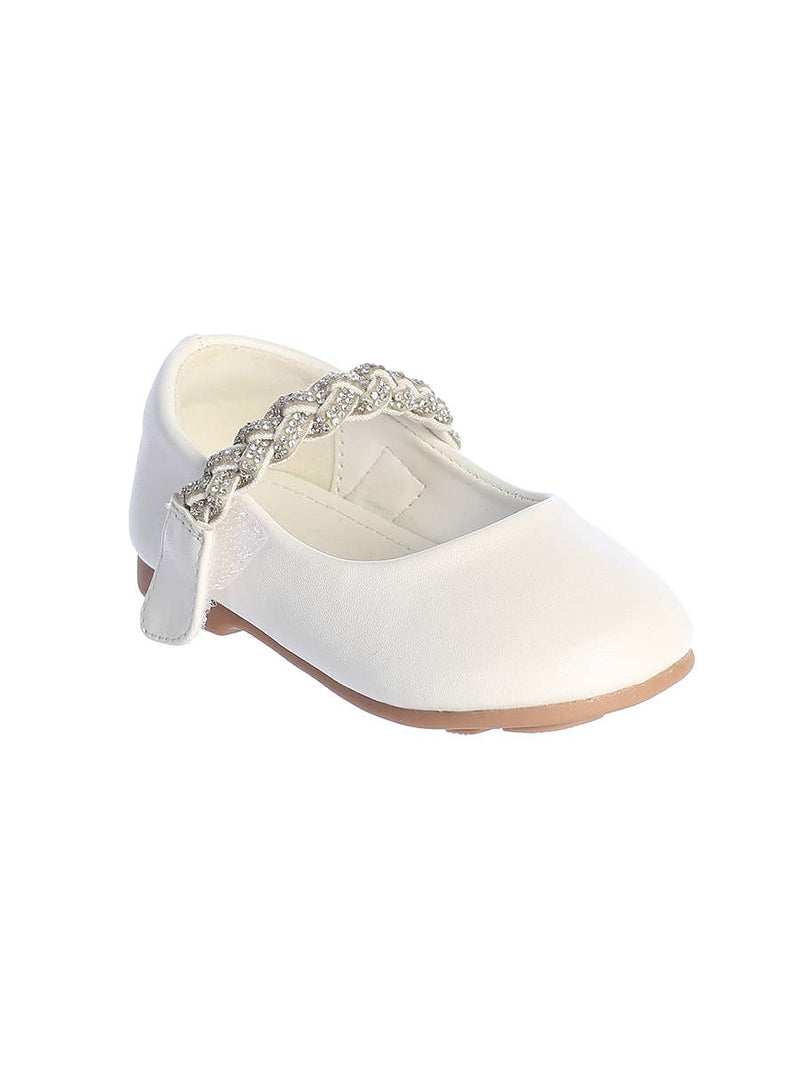 First Communion Matte Flat Shoes with Braided Rhinestone Strap – Stylish and Comfortable Girls Dress Flats