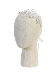 First Communion Organza Hairpiece with Rhinestones – 3 Flower Hair Accessory for Girls