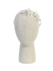 First Communion Organza Hairpiece with Rhinestones – 3 Flower Hair Accessory for Girls