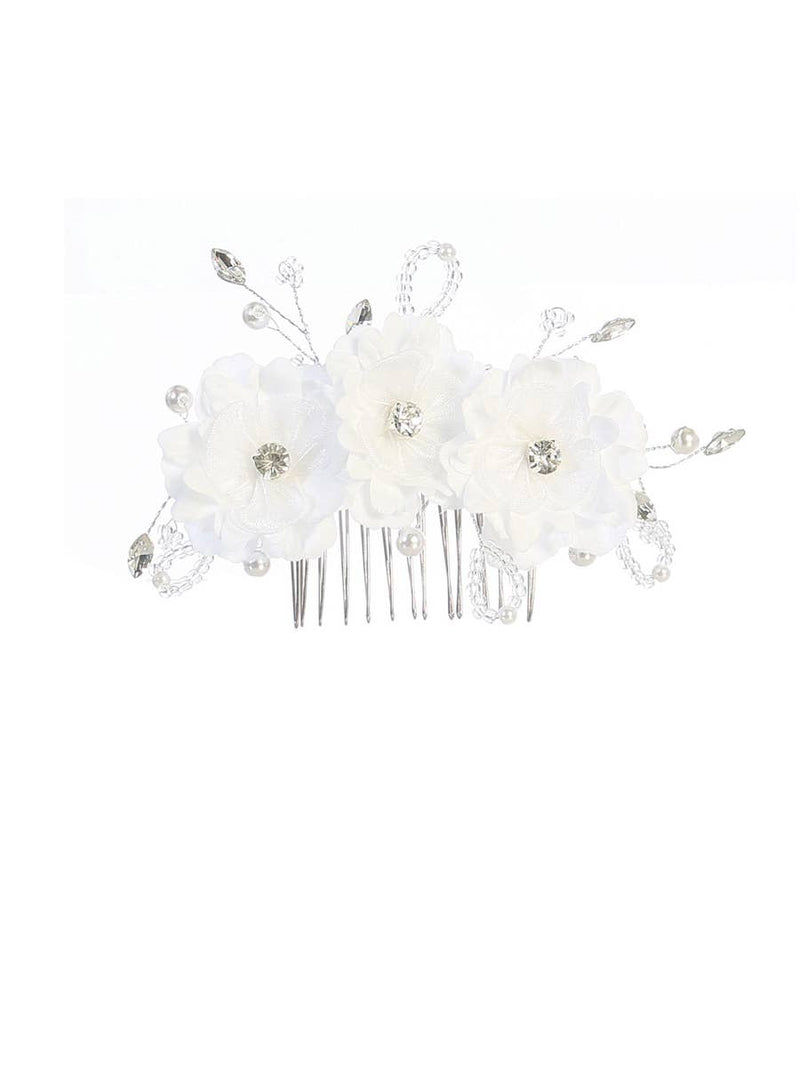 First Communion Three Flower Hair Comb with Beading and Rhinestones – Elegant Hair Accessory for Girls