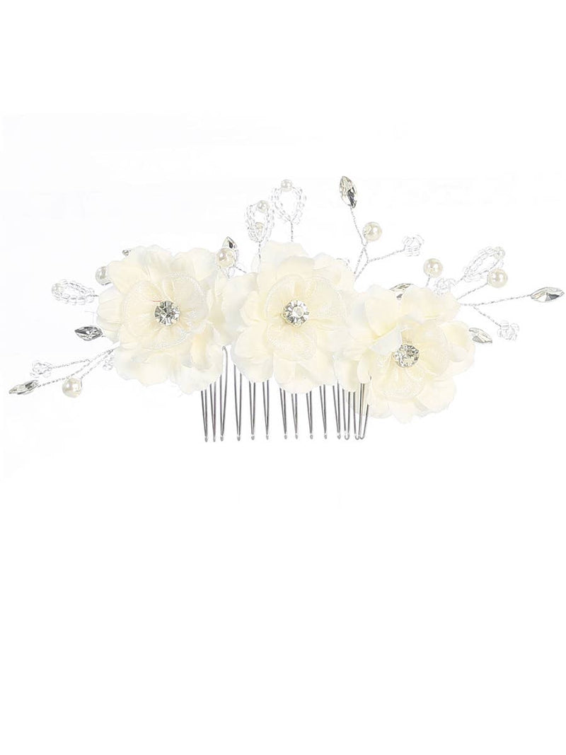 First Communion Three Flower Hair Comb with Beading and Rhinestones – Elegant Hair Accessory for Girls