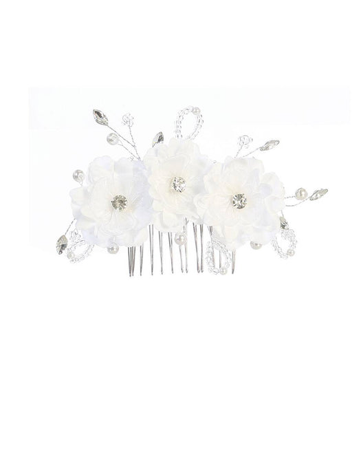 First Communion Three Flower Hair Comb with Beading and Rhinestones – Elegant Hair Accessory for Girls
