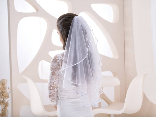 First Communion Veil with Pearls – Handmade 60cm White Veil for Girls Made in Poland