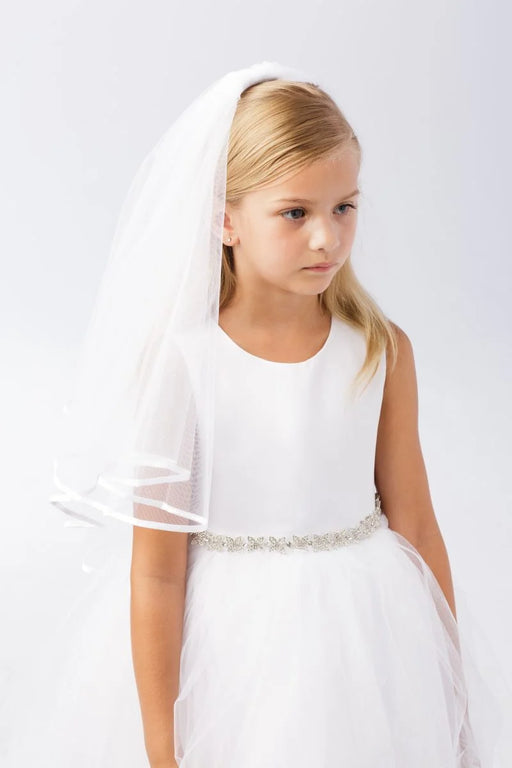 First Communion Veil with Satin Bias – Elegant White Veil for Girls