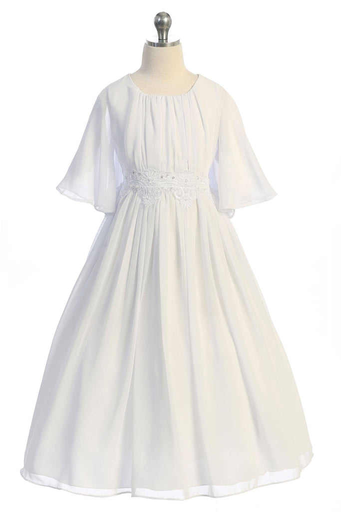 Girls First Communion Dress – Long Chiffon Butterfly Sleeve Gown with — Agapao Store