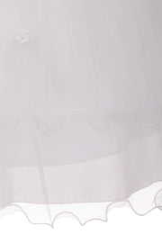 Girls First Communion Dress with Lace Trim – Long Tulle Skirt, Satin Bodice, Beaded Waist