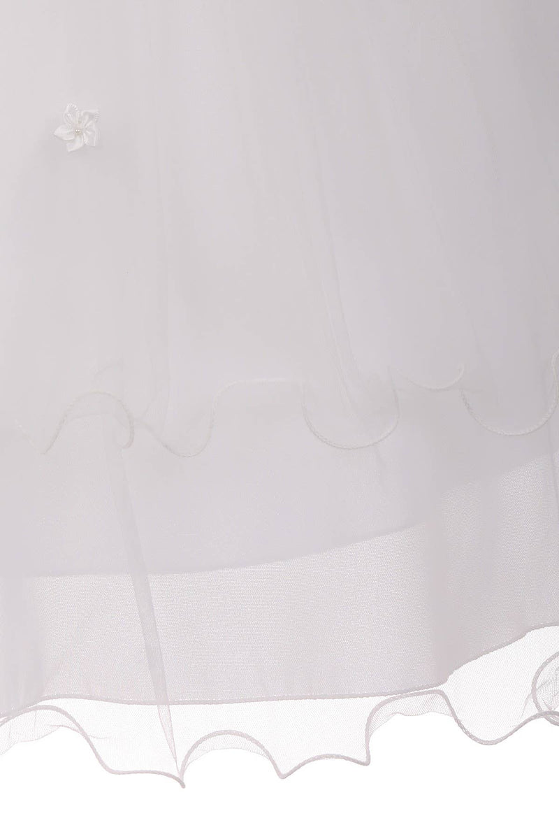 Girls First Communion Dress with Lace Trim – Long Tulle Skirt, Satin Bodice, Beaded Waist