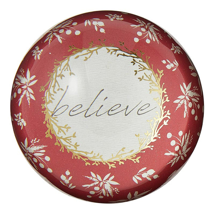 Glass Paperweight Holiday Greetings - Believe