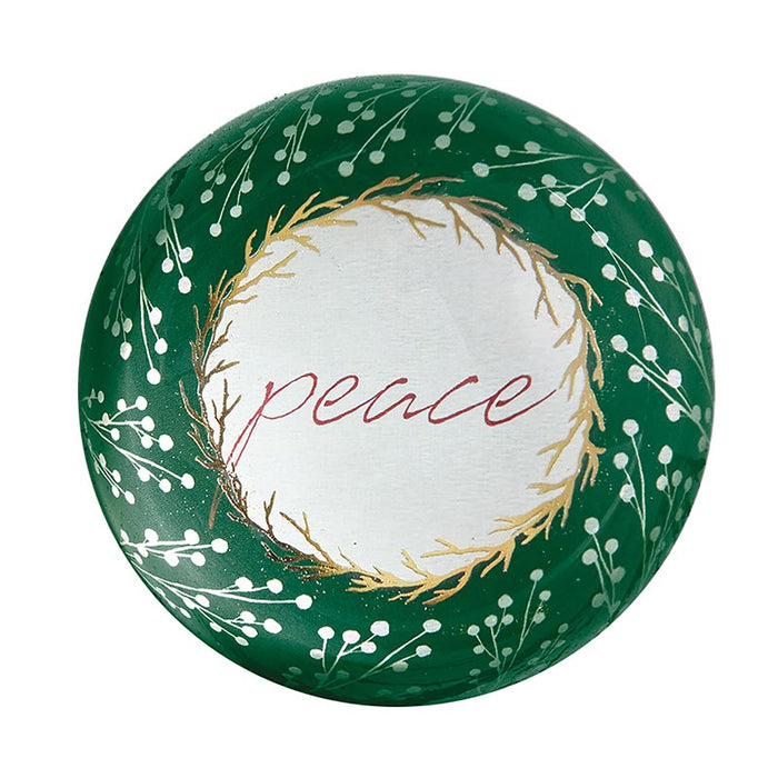 Glass Paperweight Holiday Greetings - Peace