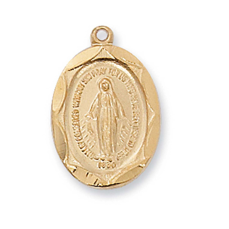 Gold-Plated Pewter Miraculous Medal with 18" Chain