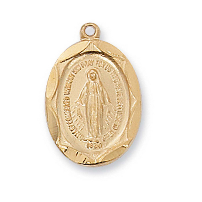Gold-Plated Pewter Miraculous Medal with 18" Chain