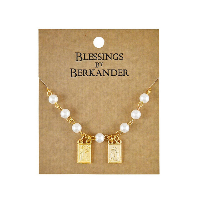 Gold-Plated Scapular Necklace with Imitation Pearl- 6 Pieces Per Package