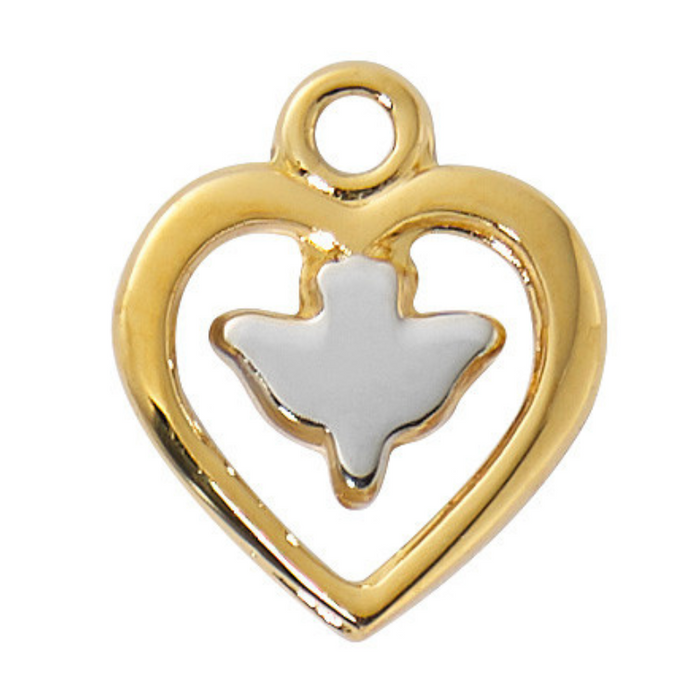 Gold- plated Sterling Silver Heart with Silver Dove Necklace