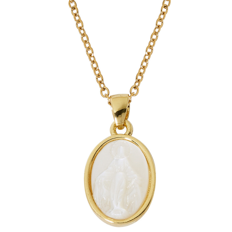 Gold Mother of Pearl Miraculous Pendant Adjustable Necklace