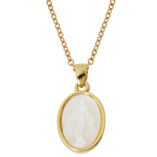 Gold Mother of Pearl Miraculous Pendant Adjustable Necklace