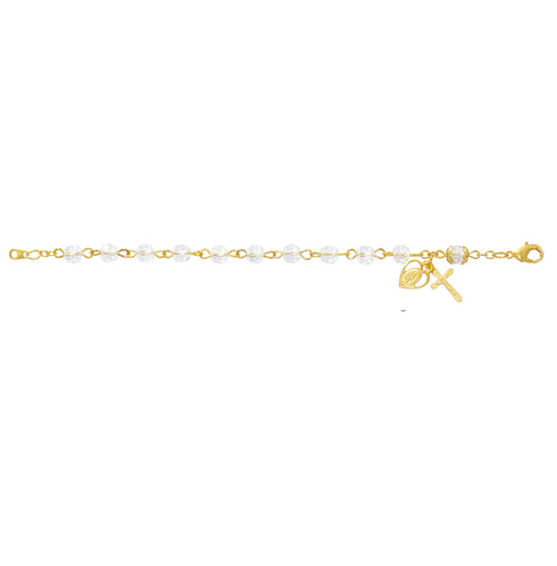 Gold Plated Crystal Miraculous Medal Rosary Bracelet