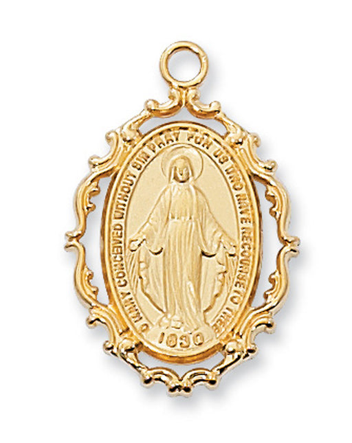 Gold Plated Pewter Miraculous Medal on 18” Chain.