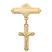 Gold Plated Sterling Silver Crucifix Baby Bar Pin in an Elegant Burgundy Flip Gift Box