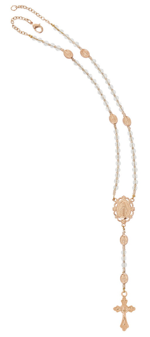 Gold Rose Miraculous Medal Rosary Necklace