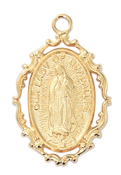 Gold Tone Pewter Guadalupe Medal With 18” Gold Tone Chain