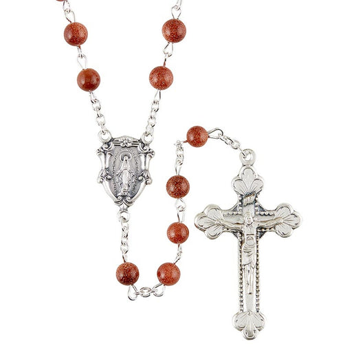 Goldstone Gemstone Rosary with Miraculous Medal Center
